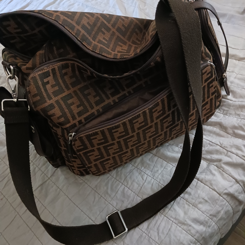 Fendi Black and Brown Monogram Messenger Bag